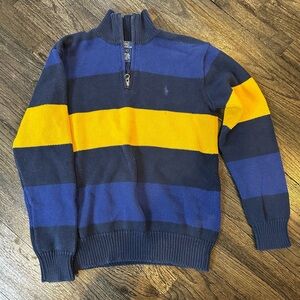 Ralph Lauren Boys Striped Navy and Gold Zip-Up Sweater